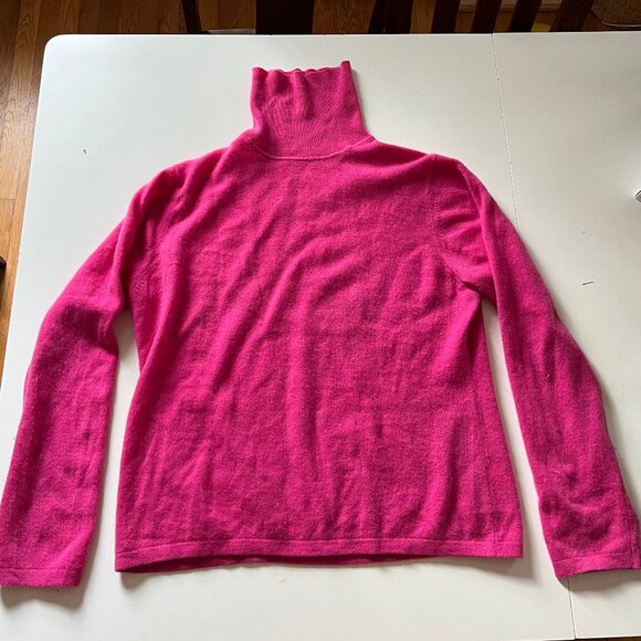 Womens Apt. 9 100% Cashmere Cowl Turtle Neck Sweater Size Large Hot Pink - Picture 2 of 3